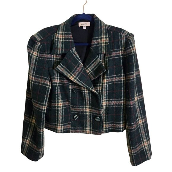 Timeless London Green Plaid Cropped Woolen Blazer Size 16 - Picture 1 of 8